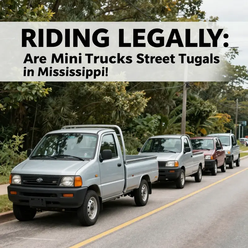 Mini trucks parked legally on a Mississippi street, symbolizing compliance with state regulations.