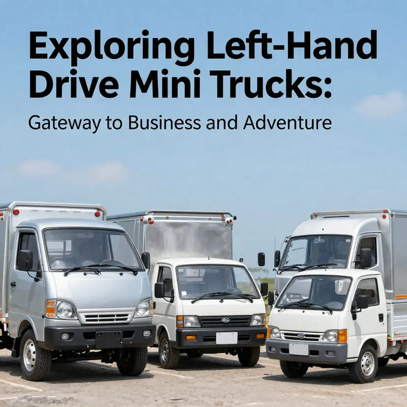 A lively market scene illustrating the variety and availability of left-hand drive mini trucks globally.