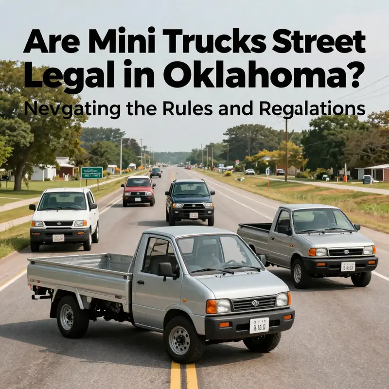 A collection of mini trucks traveling on an Oklahoma highway, showcasing different models and styles.