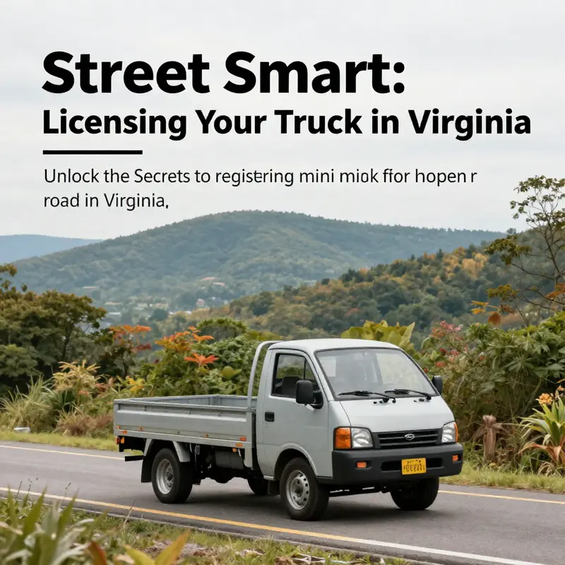 A mini truck navigating through a scenic Virginia landscape, symbolizing the joy of legal driving.