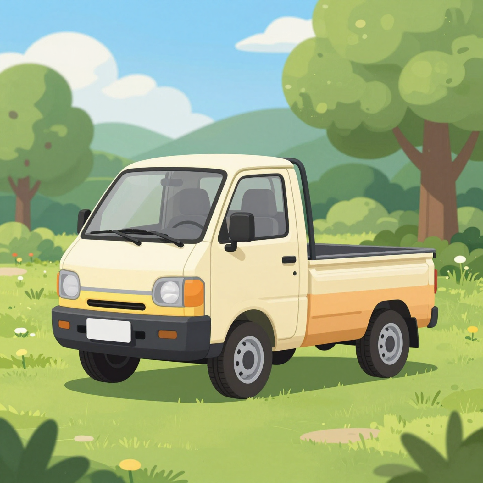 Illustration of a mini truck in a friendly setting