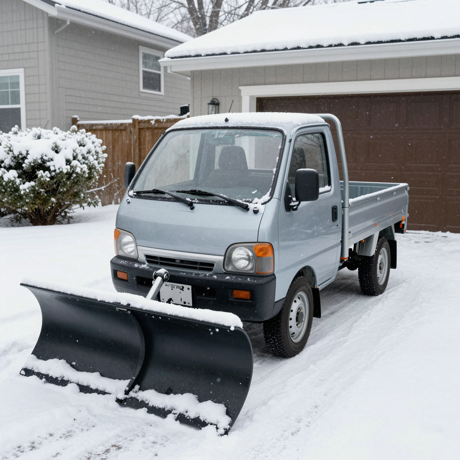 Mini truck fitted with a plow