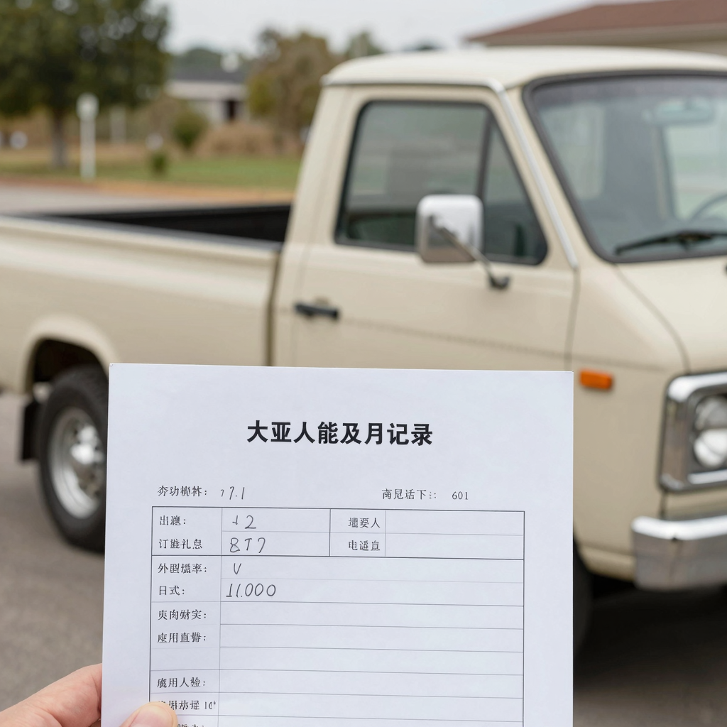 A friendly image depicting a mini truck with a title and paperwork