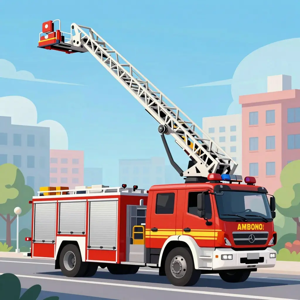 Fire Truck with Fully Extended Ladder