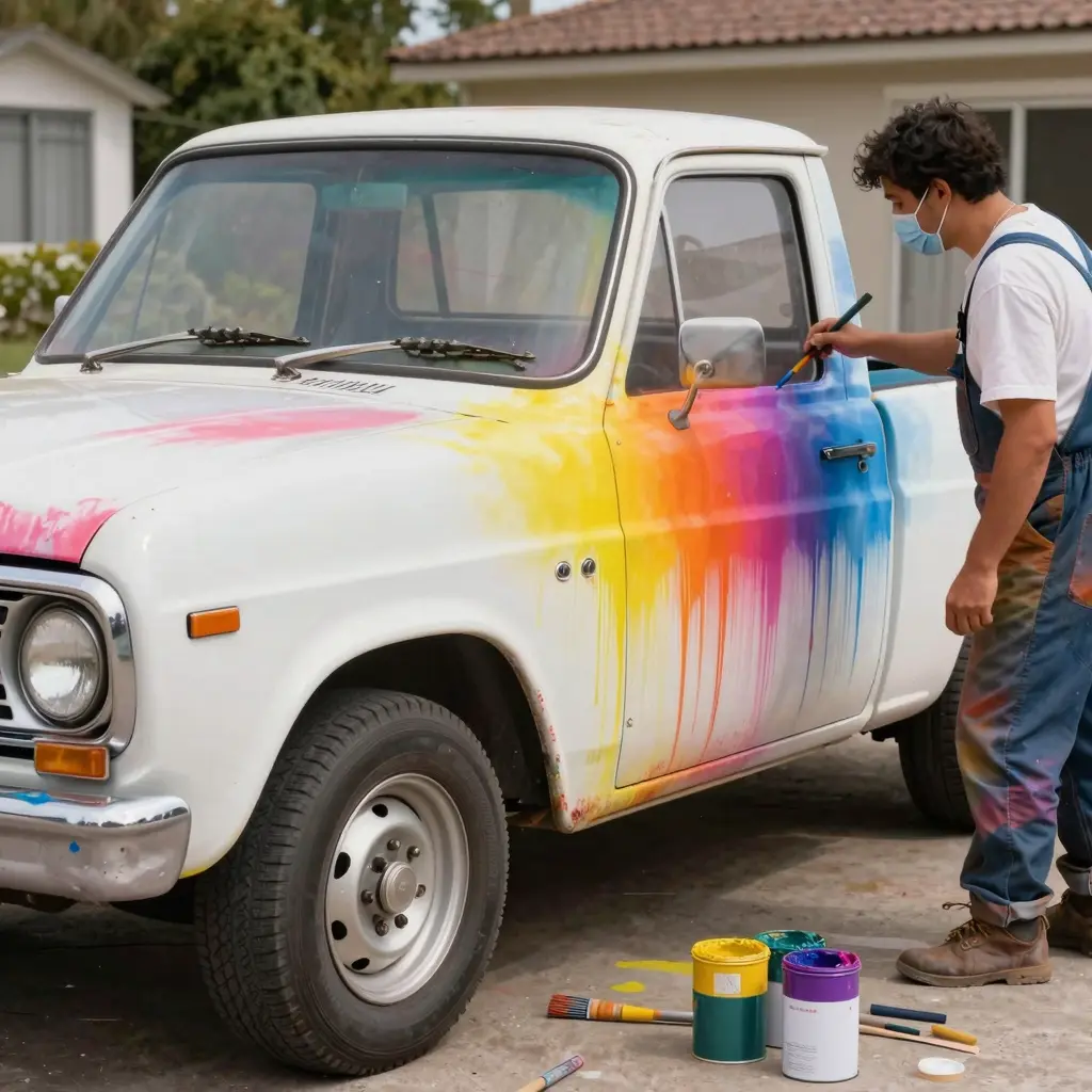 Mini truck being painted