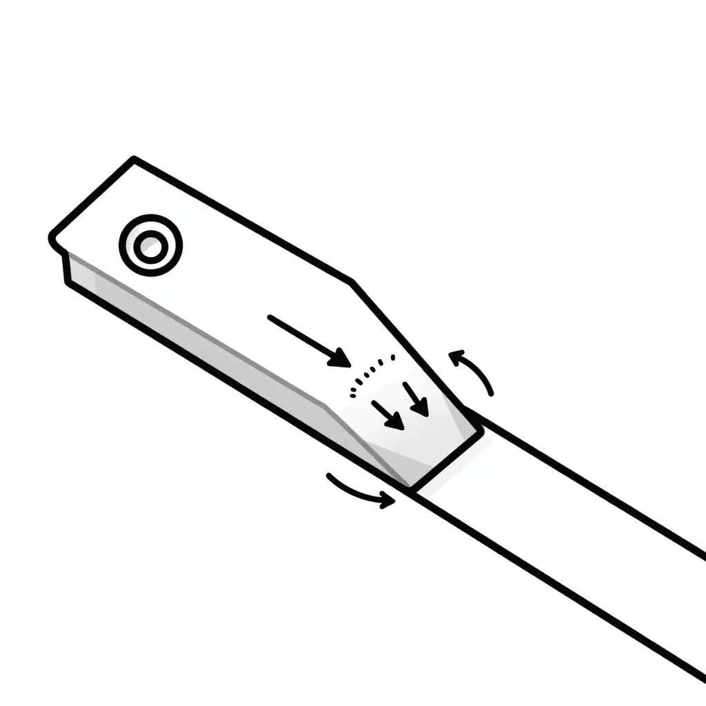 Schematic 2D line diagram of a fairing panel mounting tab highlighting stress concentration points